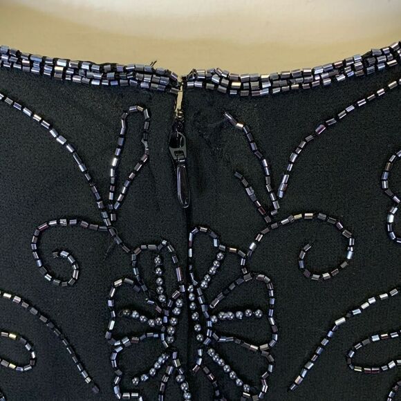Vintage 90s JMD New York Black Floral Beaded Sleeveless Dressy Top Size L - Picture 9 of 13